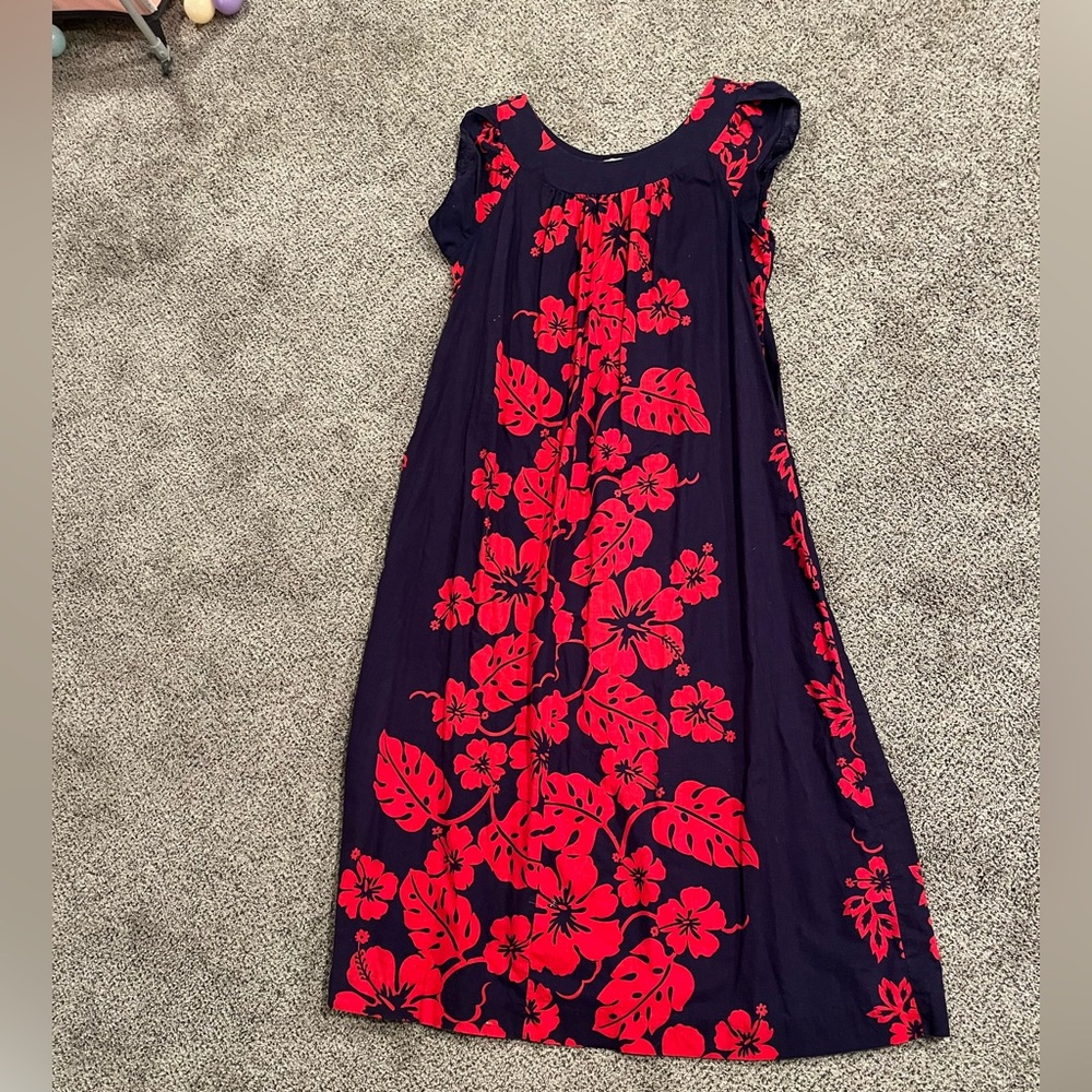 Hukilau Fashions Made In USA Red and Blue Dress Hawaiian Women’s Size 2XL